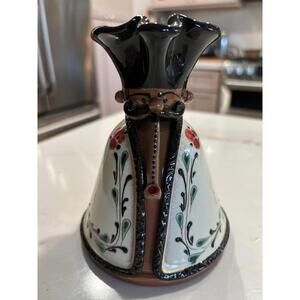 Vtg Hungarian Miska With Pipe Folk Art Hand Thrown Red Ware Pottery Jug Signed